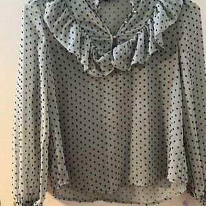 Ruffled Polka Dot Blouse - Green